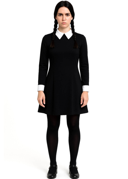 Disfraz de Miércoles con Peluca para Mujer - Disfraces de la Familia Addams