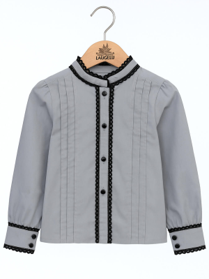 Blusa Hilandera aldeana Gris Niña - Camisa trajes regionales vascos infantil