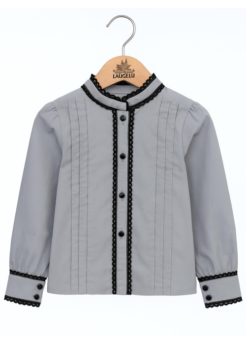 Blusa Hilandera aldeana Gris Niña - Camisa trajes regionales vascos infantil