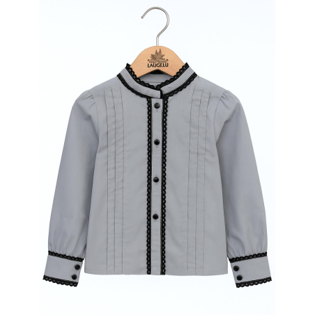 Blusa Hilandera aldeana Gris Niña - Camisa trajes regionales vascos infantil