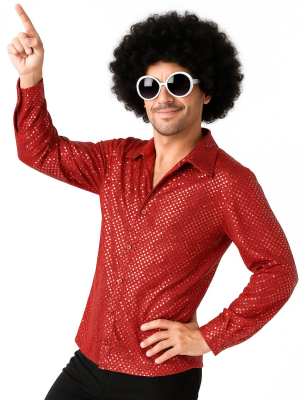 Camisa Disco Roja Terciopelo Y Destellos Hombre - Disfraces de Disco para Hombre