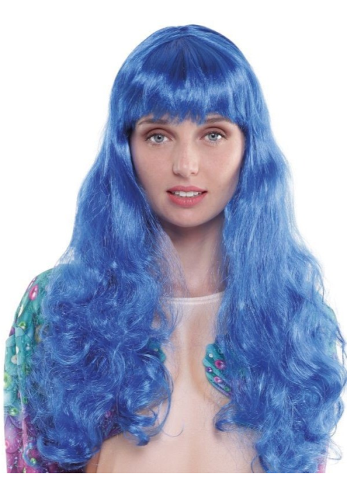 Peluca Melena Larga Azul Ondulada con Flequillo - Complementos para Disfraces