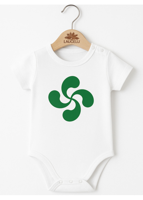 Body Lauburu Verde Bebe Blanco - Euskal Jantziak - Camisetas y Body's Regionales Bebe
