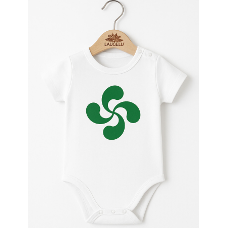 Body Lauburu Verde Bebe Blanco - Euskal Jantziak - Camisetas y Body's Regionales Bebe