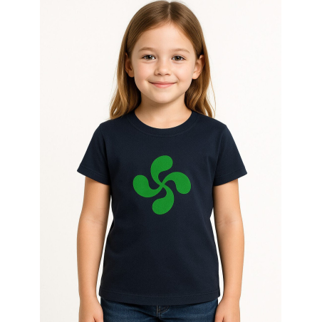 Camiseta Lauburu Verde Azul Niña - Arrantzale Euskal Jantziak