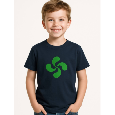 Camiseta Lauburu Verde Azul Niño - Arrantzale Euskal Jantziak