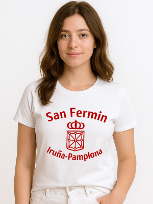 Camiseta San Fermin Escudo Blanca Mujer - Trajes Regionales - Camisas y Camisetas tradicionales mujer