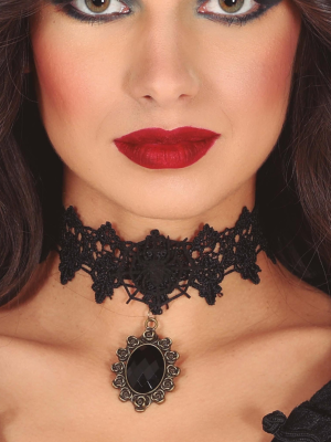 Gargantilla con Piedra Negra y Araña - Collares Disfraces Halloween