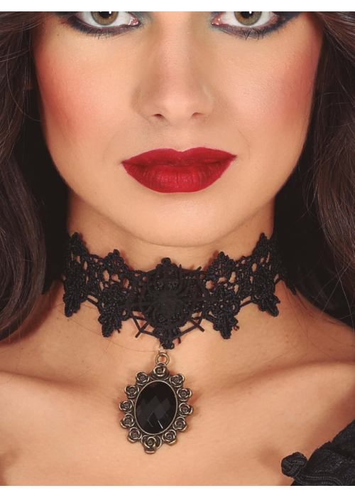 Gargantilla con Piedra Negra y Araña - Collares Disfraces Halloween