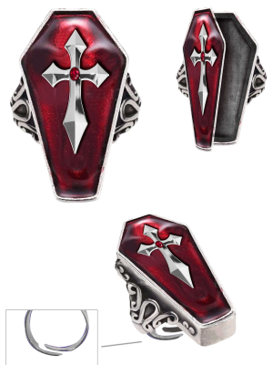 Anillo Lapida Rojo con Cruz - Complementos Disfraces Halloween