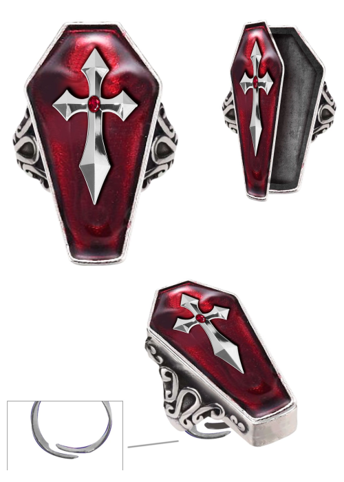 Anillo Lapida Rojo con Cruz - Complementos Disfraces Halloween