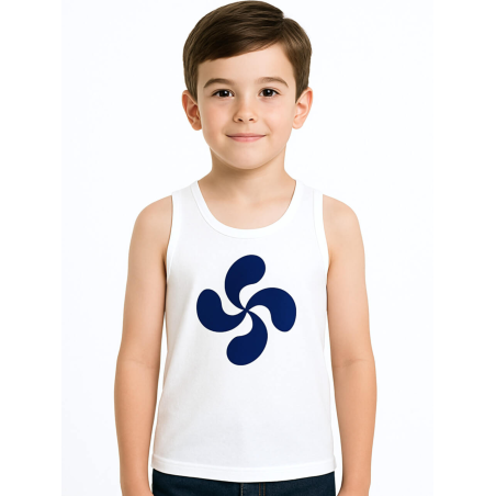 Camiseta Lauburu Azul Tirantes Blanca Infantil - Trajes Vascos - Camisas y Camisetas regionales Niño