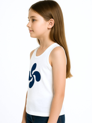 Camiseta Lauburu Azul Tirantes Blanca Infantil - Trajes Vascos - Camisas y Camisetas regionales Niño