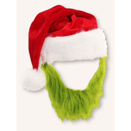 Gorro Papa Noel con Barba De El Grinch - Complementos Disfraces Navidad - Mascaras de Cine