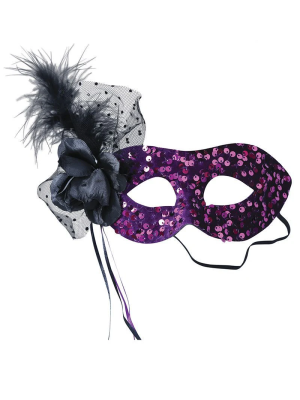Antifaz Con Flor Morado de Lentejuelas - Mascaras y Antifaces