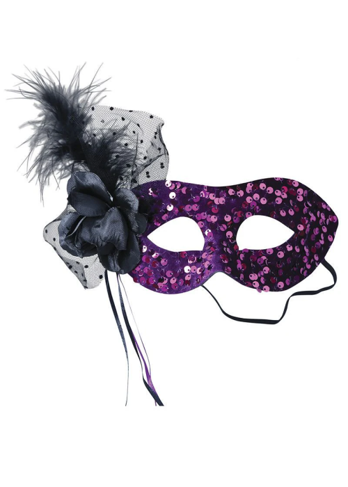 Antifaz Con Flor Morado de Lentejuelas - Mascaras y Antifaces