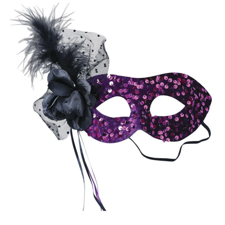Antifaz Con Flor Morado de Lentejuelas - Mascaras y Antifaces
