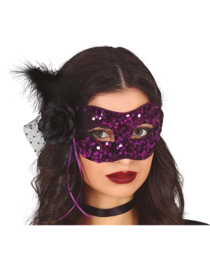 Antifaz Con Flor Morado de Lentejuelas - Mascaras y Antifaces