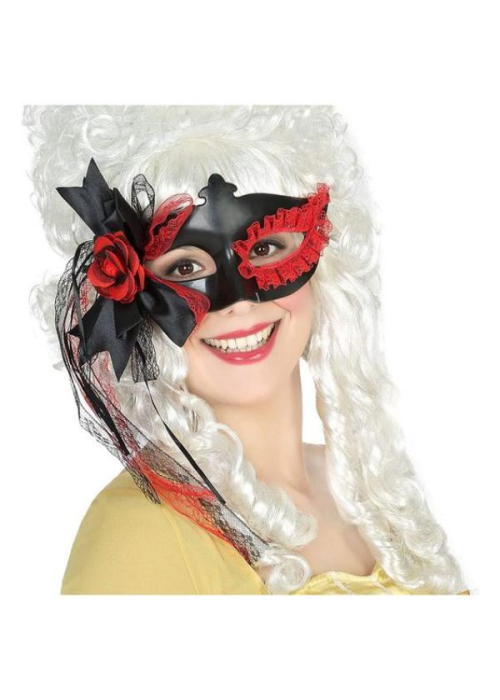 Antifaz Con Flor Negro y Rojo - Mascaras y Antifaces
