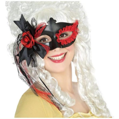 Antifaz Con Flor Negro y Rojo - Mascaras y Antifaces