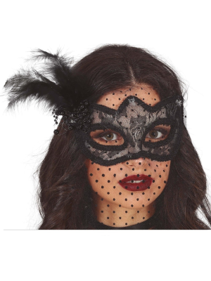 Antifaz Bordado Negro con Velo - Mascaras y Antifaces