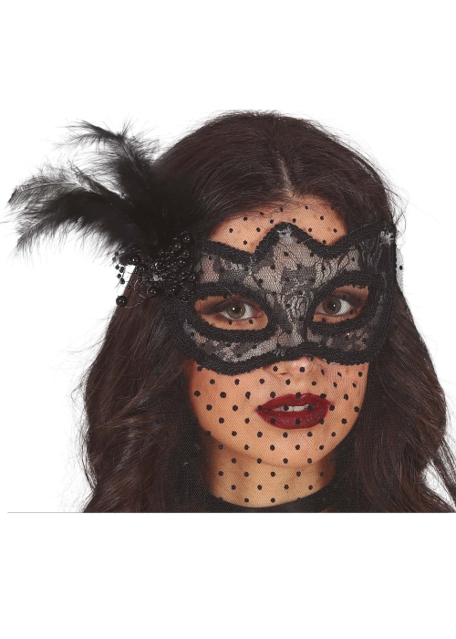 Antifaz Bordado Negro con Velo - Mascaras y Antifaces