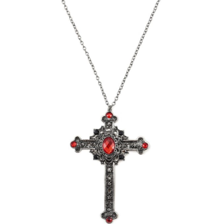 Collar de Cruz Gotica Piedras Rojas - Complementos Disfraces Halloween
