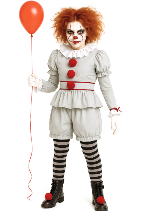 Disfraz De Payasa Asesina IT gris Niña - Disfraces de Halloween Pennywise - Disfraces de Payaso Asesino de Cine Infantiles