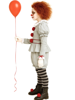 Disfraz De Payasa Asesina IT gris Niña - Disfraces de Halloween Pennywise - Disfraces de Payaso Asesino de Cine Infantiles