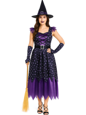 Disfraz De Bruja Estrellas Morada