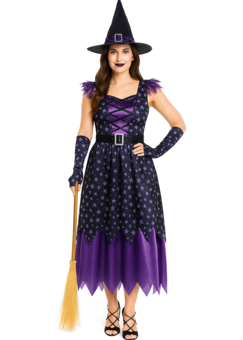 Disfraz De Bruja Estrellas Morada