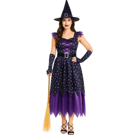 Disfraz De Bruja Estrellas Morada mujer - Disfraces de Brujas Halloween