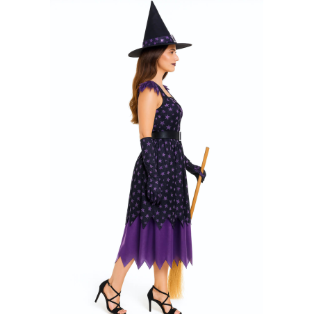 Disfraz De Bruja Estrellas Morada mujer - Disfraces de Brujas Halloween