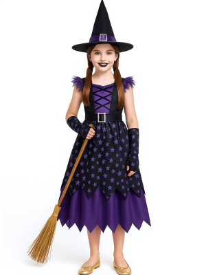 Disfraz De Brujas Estrellas Morada Infantil