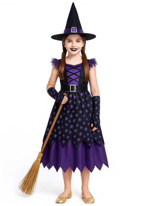 Disfraz De Bruja Estrellas Morada niña - Disfraces brujas halloween