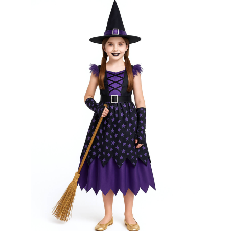 Disfraz De Bruja Estrellas Morada niña - Disfraces brujas halloween