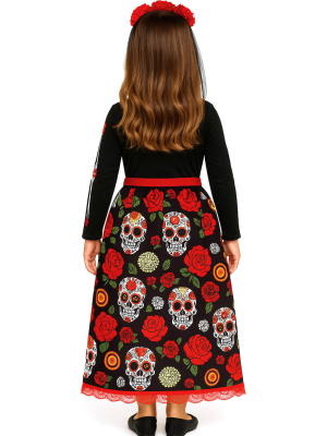 Disfraz De Catrina Rojo Largo Infantil