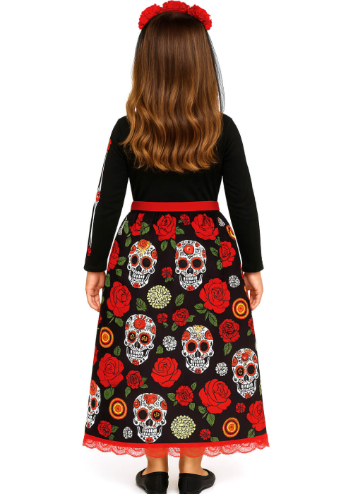Disfraz De Catrina Skelita Con Mono Estampado De Esqueleto Y Diadema De Flores, Licencia Oficial Rubies Para Mujer – Ideal Para Día De Muertos Y Halloween