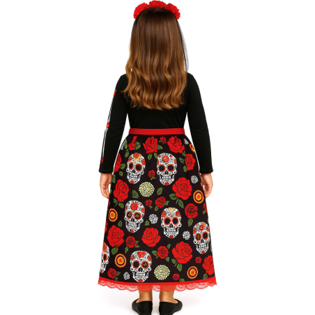 Disfraz De Catrina Rojo Largo Infantil