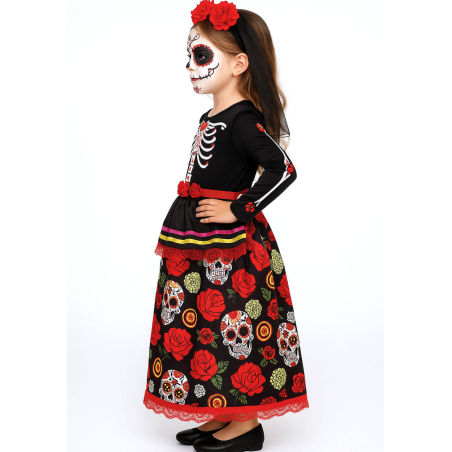 Disfraz De Catrina Rojo Largo Infantil