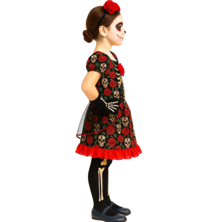 Disfraz De Catrina Rosa Largo Infantil
