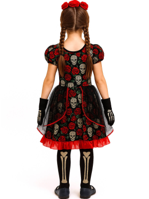 Disfraz De Catrina Rosa Largo Infantil