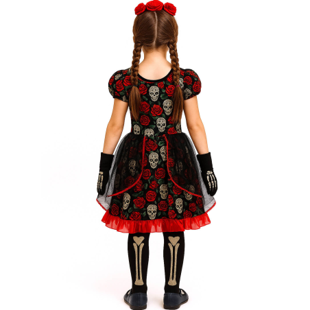 Disfraz De Catrina Rosa Largo Infantil