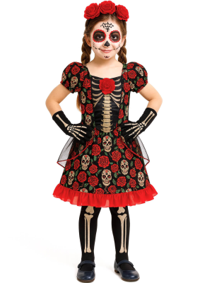 Disfraz De Catrina Rosa Largo Infantil