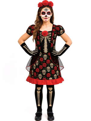 Comprar Disfraz de Catrina Corto para Mujer - Disfraces Halloween Esqueletos Adultos