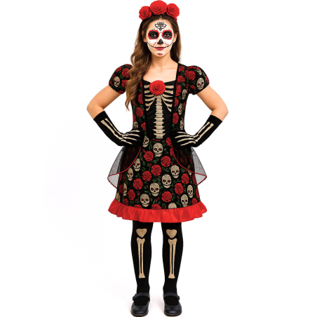 Disfraz de Catrina Corto para Mujer - Disfraces Halloween Esqueletos - Disfraces de Esqueleto para Mujer