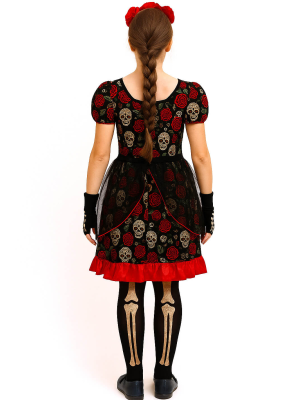 Disfraz de Catrina Corto para Mujer - Disfraces Halloween Esqueletos - Disfraces de Esqueleto para Mujer