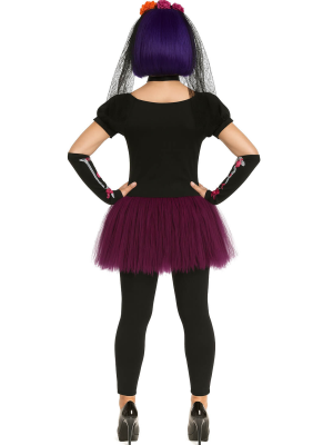 Disfraz de Catrina Lila Flores para Mujer - Disfraces Halloween Esqueletos - Disfraces de Esqueleto para Mujer