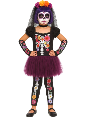 Disfraz De Catrina Tutu Flores Niña - Disfraces Esqueletos y Calaveras - Disfraces de Esqueleto para Niñas
