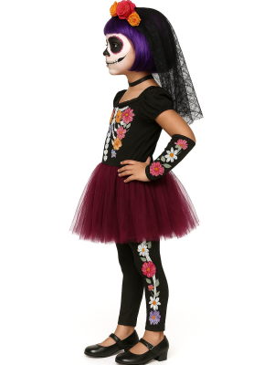 Disfraz De Catrina Tutu Flores Niña - Disfraces Esqueletos y Calaveras - Disfraces de Esqueleto para Niñas